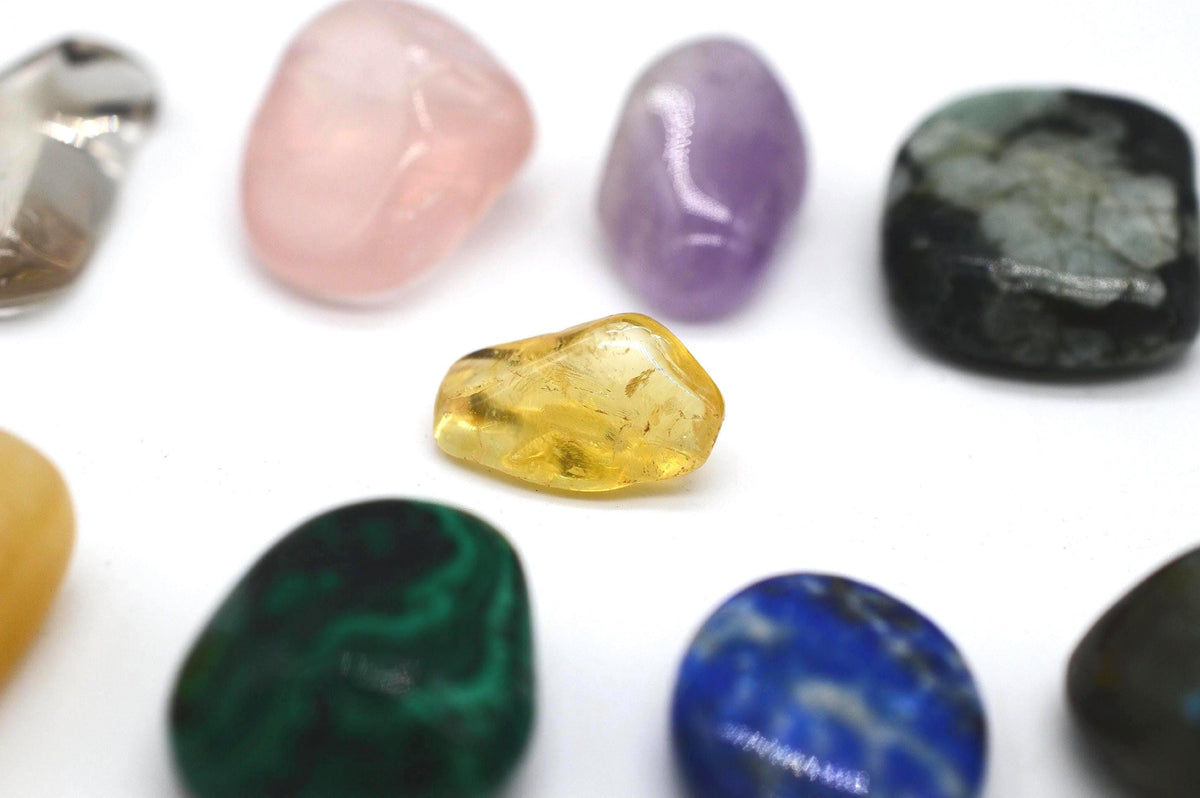 Crystal Healing Tumble Stone Set: Citrine, Amethyst & Chakra Balancing
