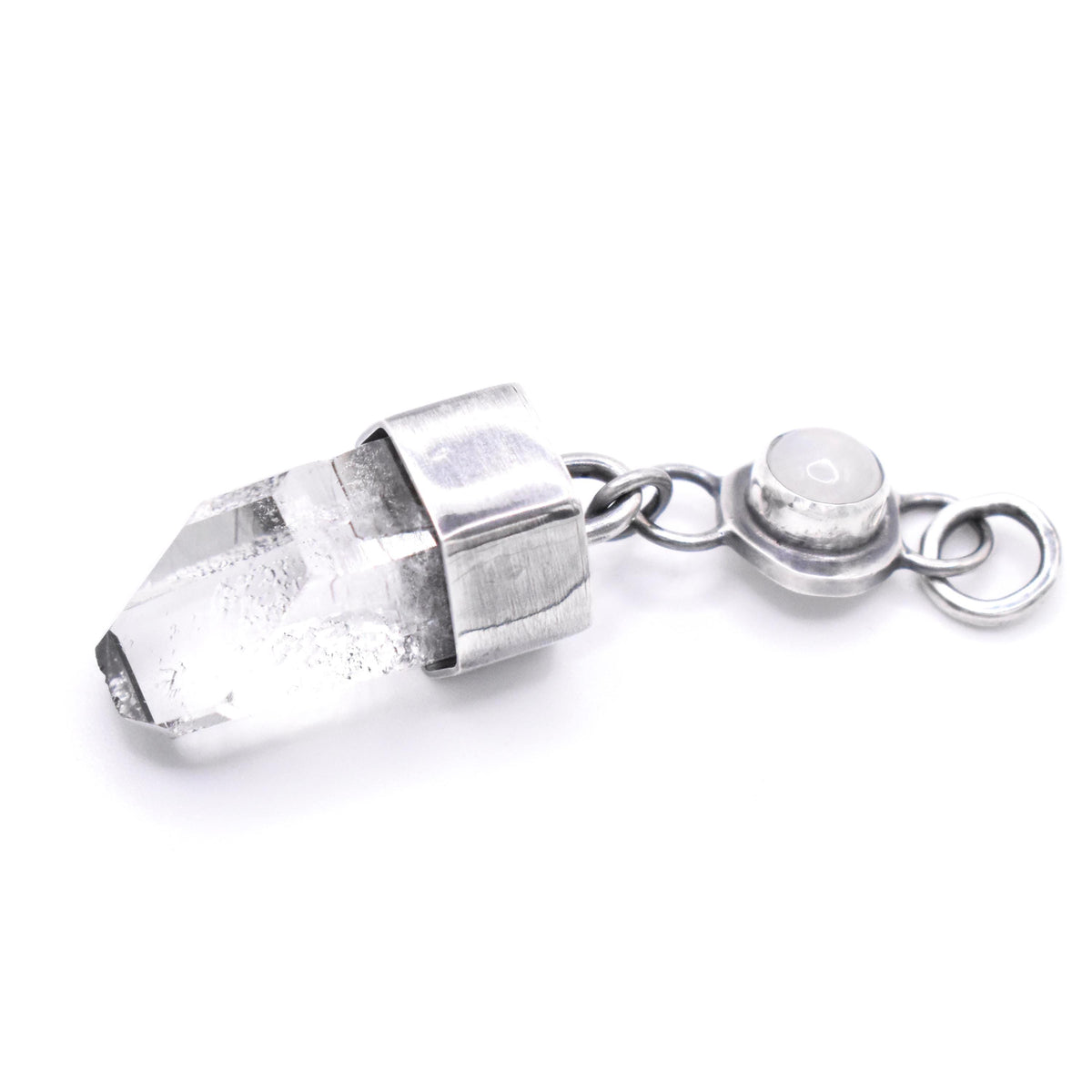 Handmade Himalayan Quartz and Rainbow Moonstone Oxidised Sterling Silver Pendant