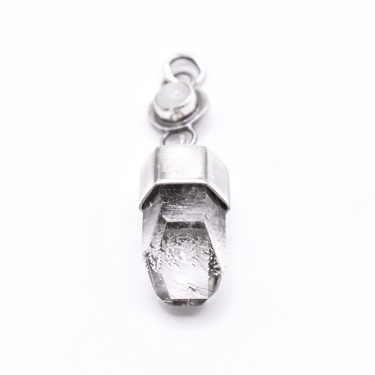 Handmade Himalayan Quartz and Rainbow Moonstone Oxidised Sterling Silver Pendant