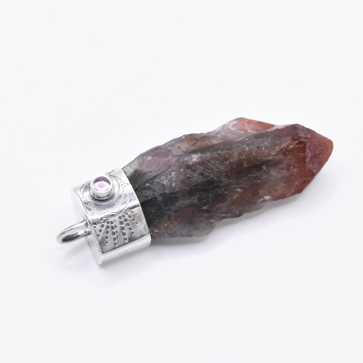 Handmade Auralite 23 and Amethyst Moon Stamped Sterling Silver Pendant
