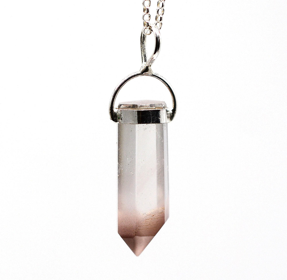 Lithium Quartz Phantom Silver Pendant: Ethically Mined Natural Crystal for Calm