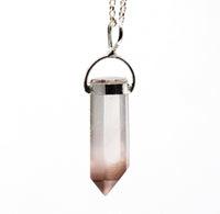 Lithium Quartz Phantom Silver Pendant: Ethically Mined Natural Crystal for Calm