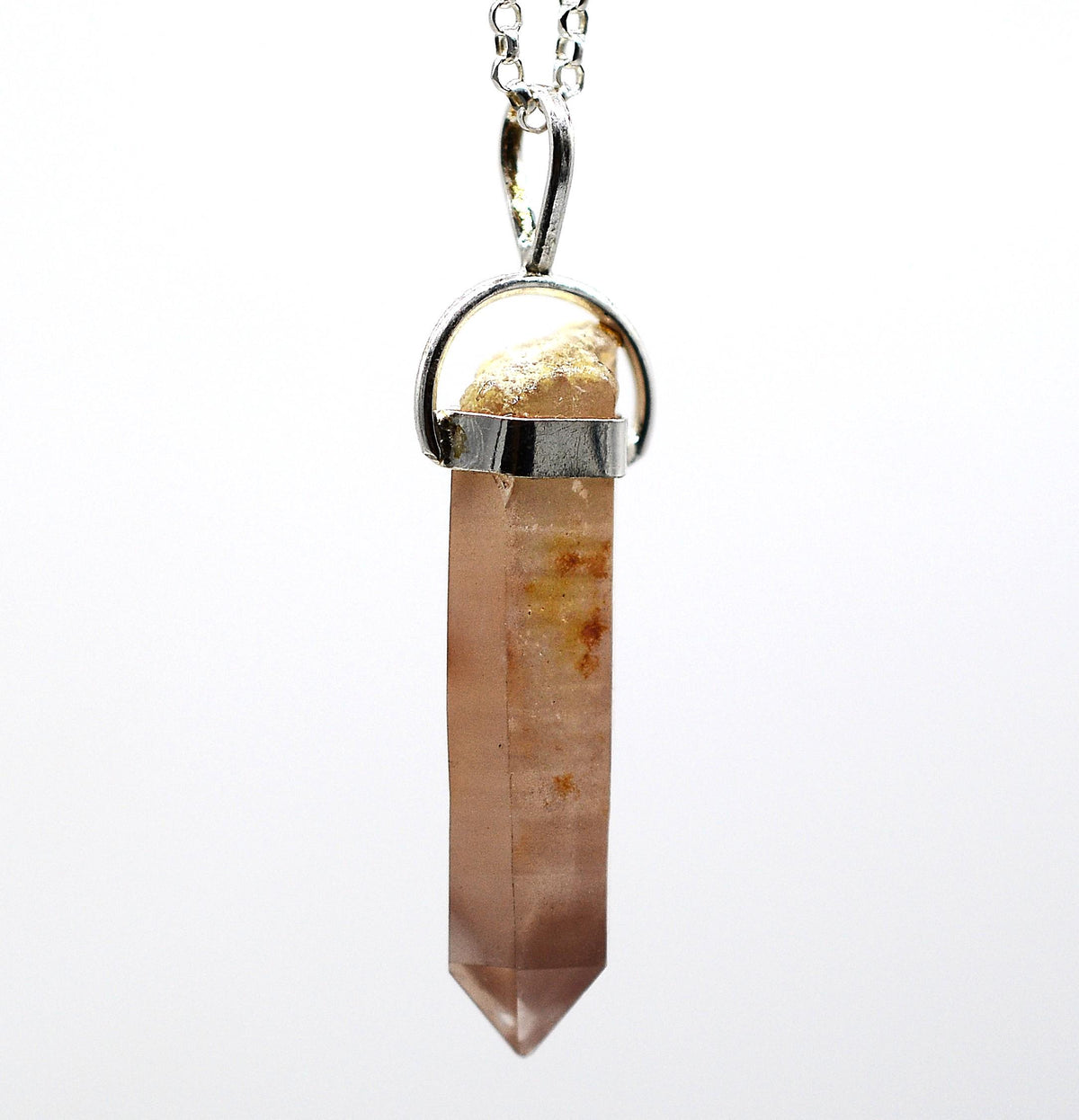 Lithium Quartz Phantom Silver Pendant: Ethically Mined Natural Crystal