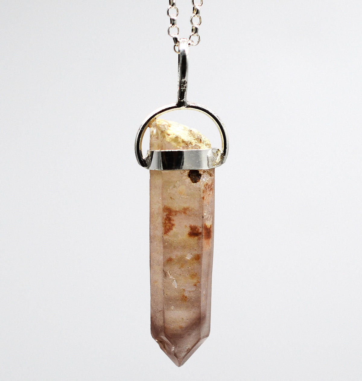 Lithium Quartz Phantom Silver Pendant: Ethically Mined Natural Crystal