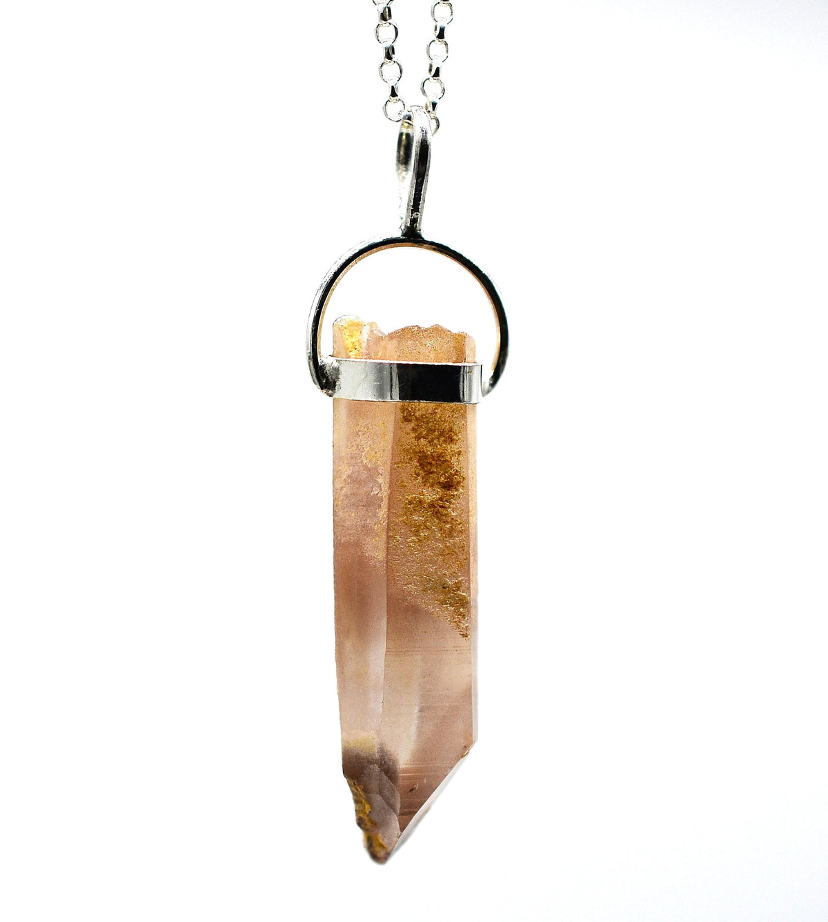 Lithium Quartz Phantom Silver Pendant: Ethically Mined Natural Crystal for Calm