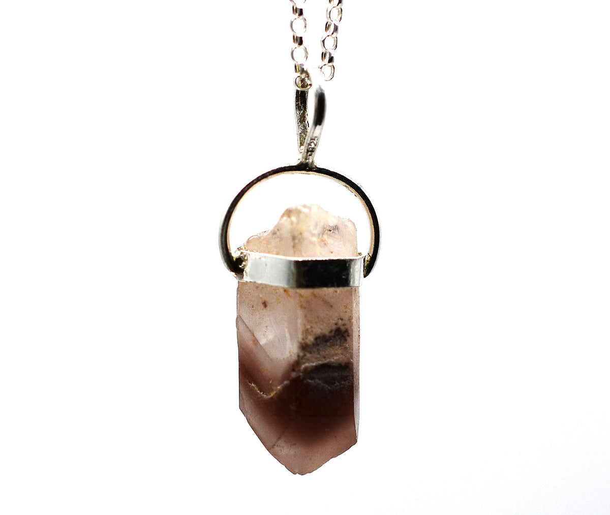 Lithium Quartz Phantom Silver Pendant: Ethically Mined Natural Crystal for Calm