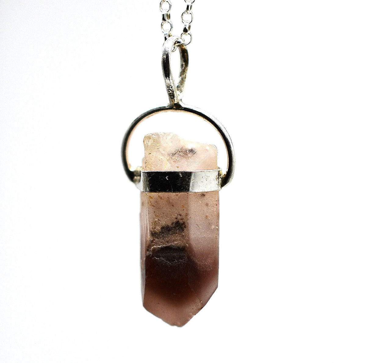 Lithium Quartz Phantom Silver Pendant: Ethically Mined Natural Crystal for Calm
