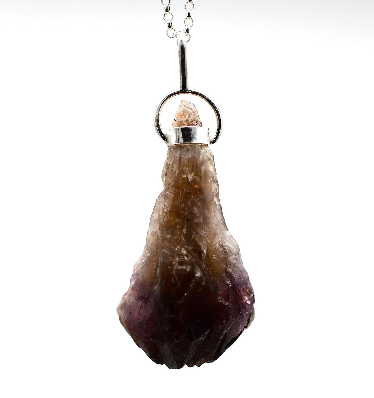 Raw Super 7 Silver Pendant: Ethically Mined Natural Crystal