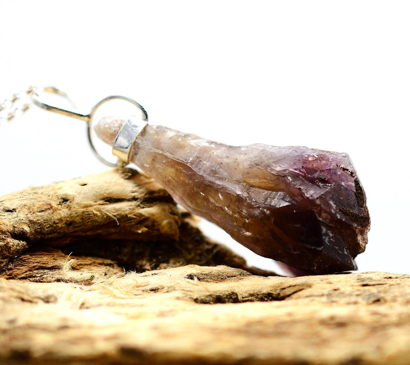 Raw Super 7 Silver Pendant: Ethically Mined Natural Crystal