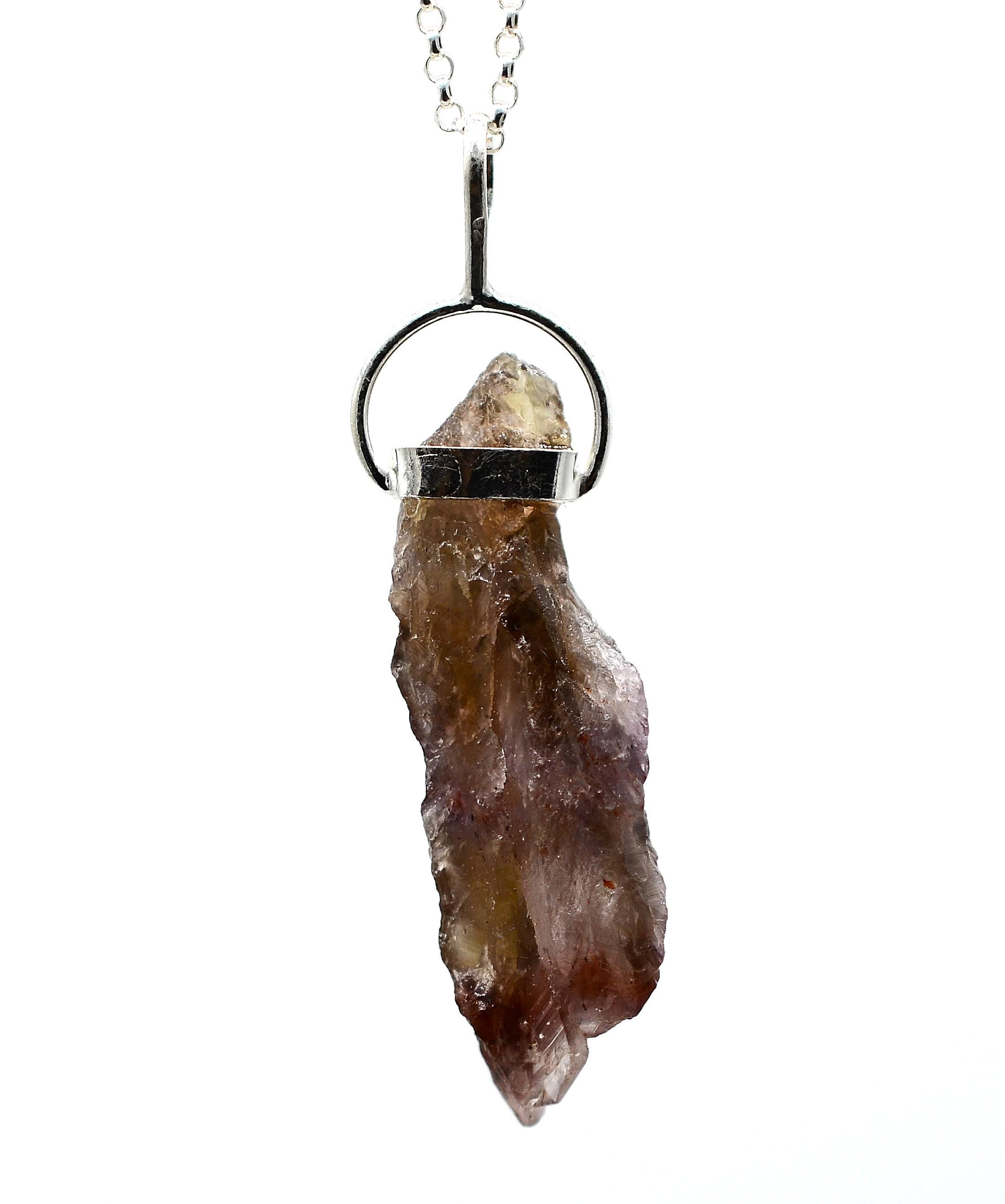 Raw Super 7 Silver Pendant: Ethically Mined Natural Crystal