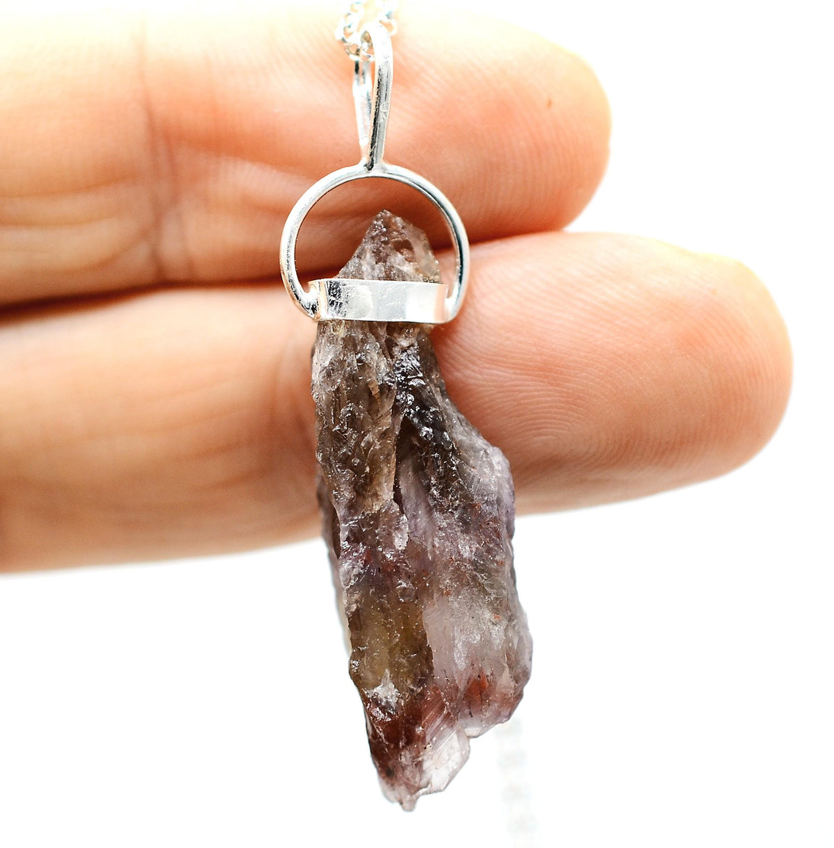 Raw Super 7 Silver Pendant: Ethically Mined Natural Crystal