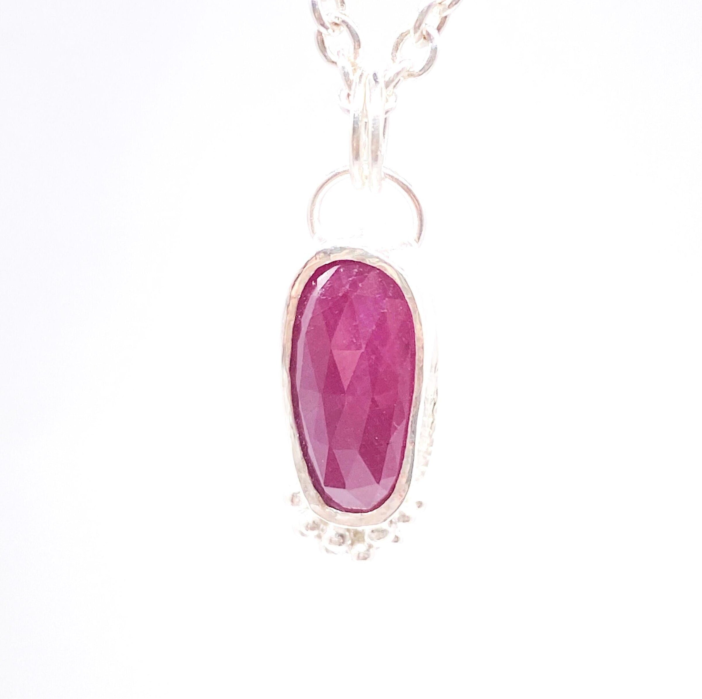 Natural Ruby Sterling Silver Granulation Pendant: Unique Handmade Gemstone Jewellery