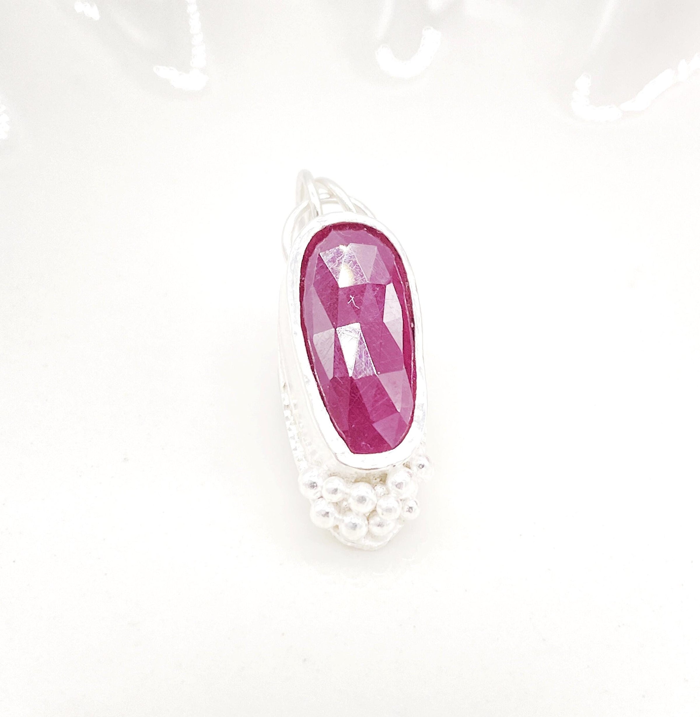 Natural Ruby Sterling Silver Granulation Pendant: Unique Handmade Gemstone Jewellery