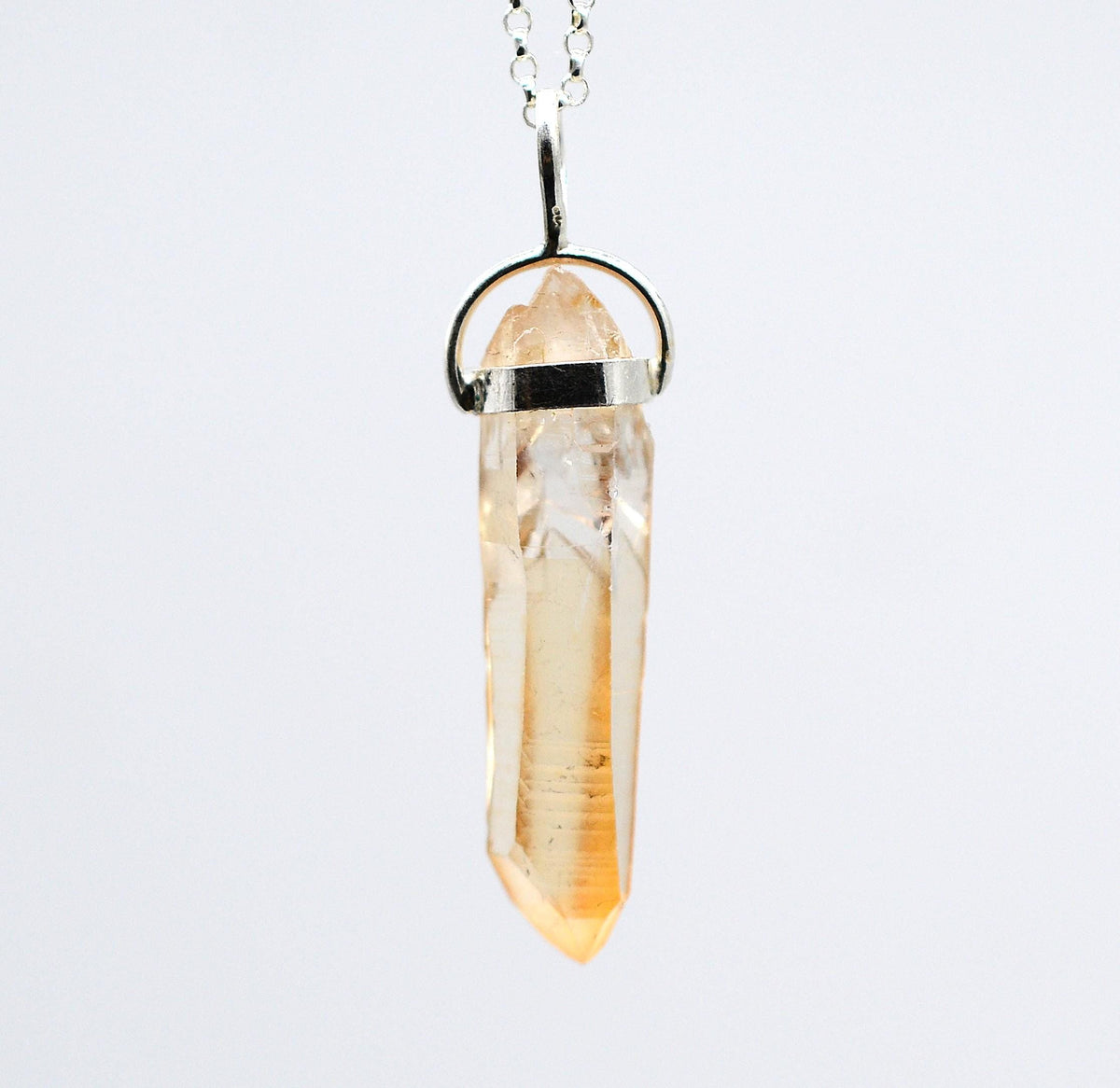 Golden Lemurian Quartz Silver Pendant: Ethically Mined Natural Crystal