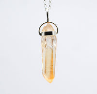 Golden Lemurian Quartz Silver Pendant: Ethically Mined Natural Crystal