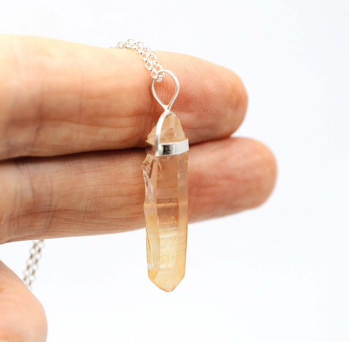 Golden Lemurian Quartz Silver Pendant: Ethically Mined Natural Crystal