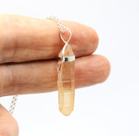 Golden Lemurian Quartz Silver Pendant: Ethically Mined Natural Crystal