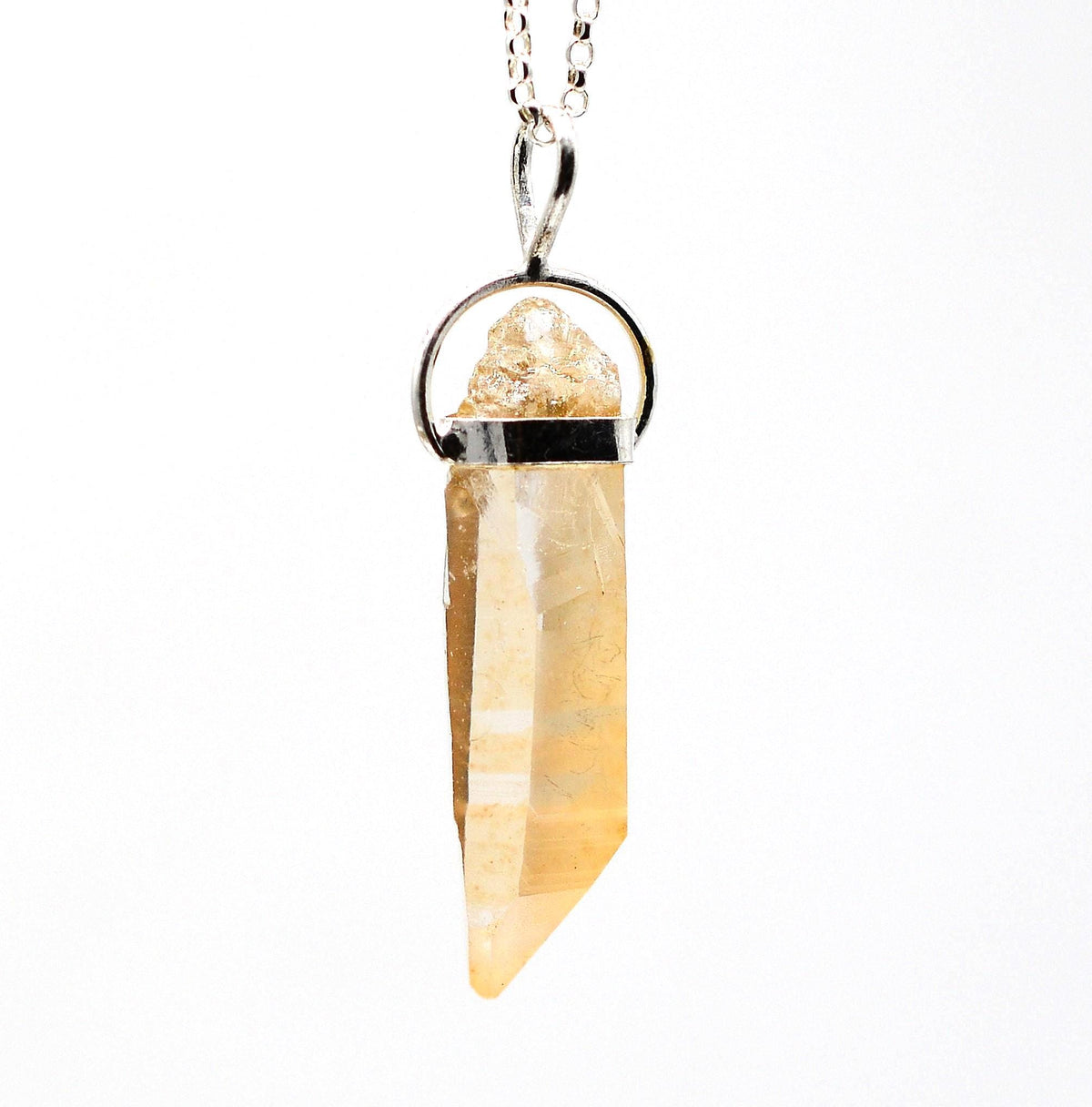 Golden Lemurian Quartz Silver Pendant: Ethically Mined Natural Crystal