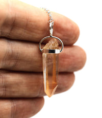 Golden Lemurian Quartz Silver Pendant: Ethically Mined Natural Crystal