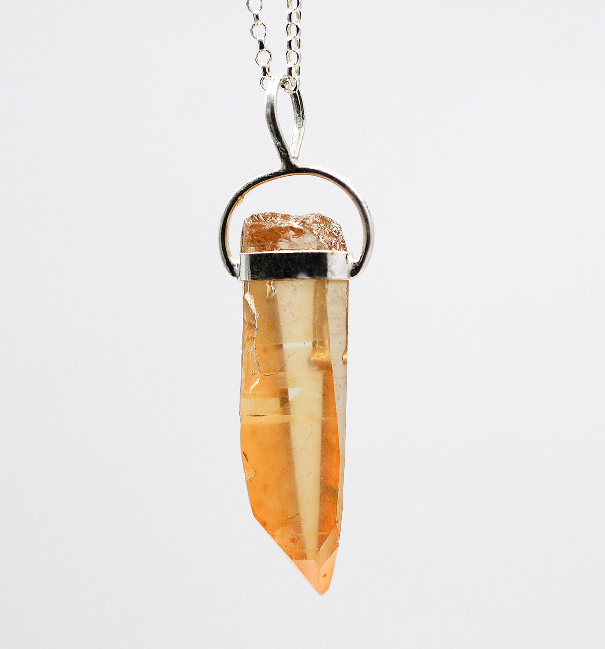 Golden Lemurian Quartz Silver Pendant: Ethically Mined Natural Crystal