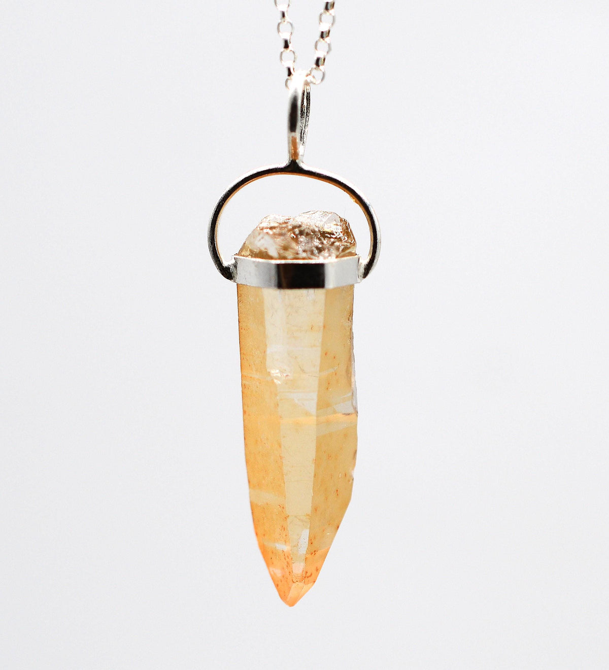 Golden Lemurian Quartz Silver Pendant: Ethically Mined Natural Crystal