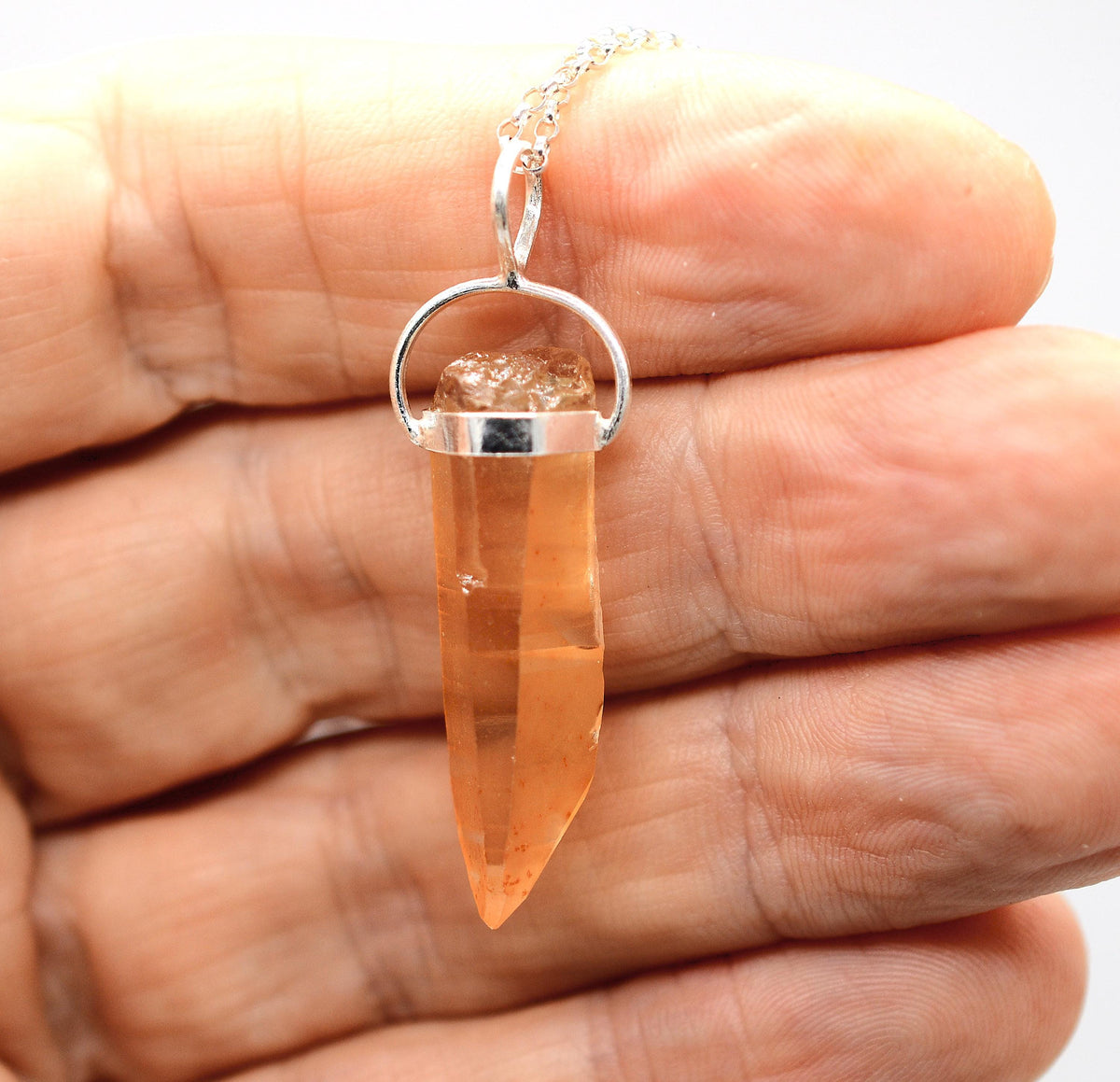 Golden Lemurian Quartz Silver Pendant: Ethically Mined Natural Crystal