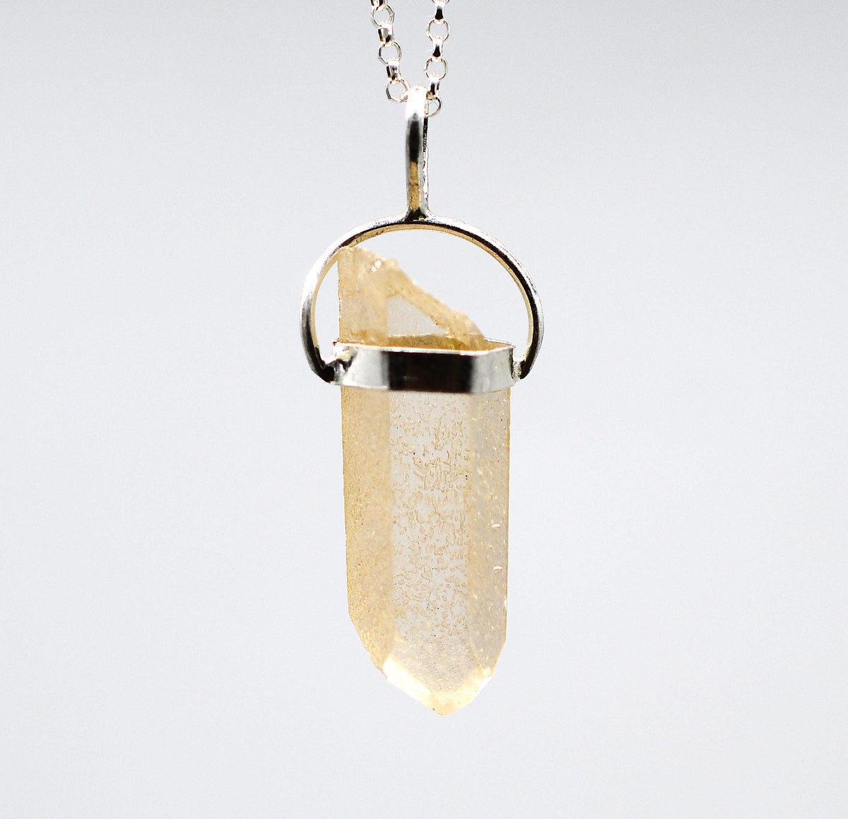 Golden Lemurian Quartz Dow Silver Pendant: Ethically Mined Natural Crystal