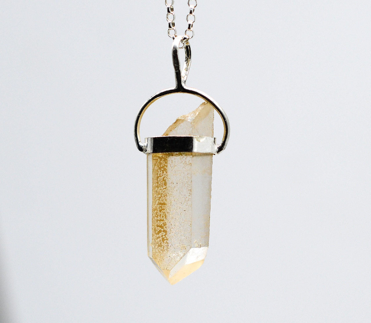 Golden Lemurian Quartz Dow Silver Pendant: Ethically Mined Natural Crystal