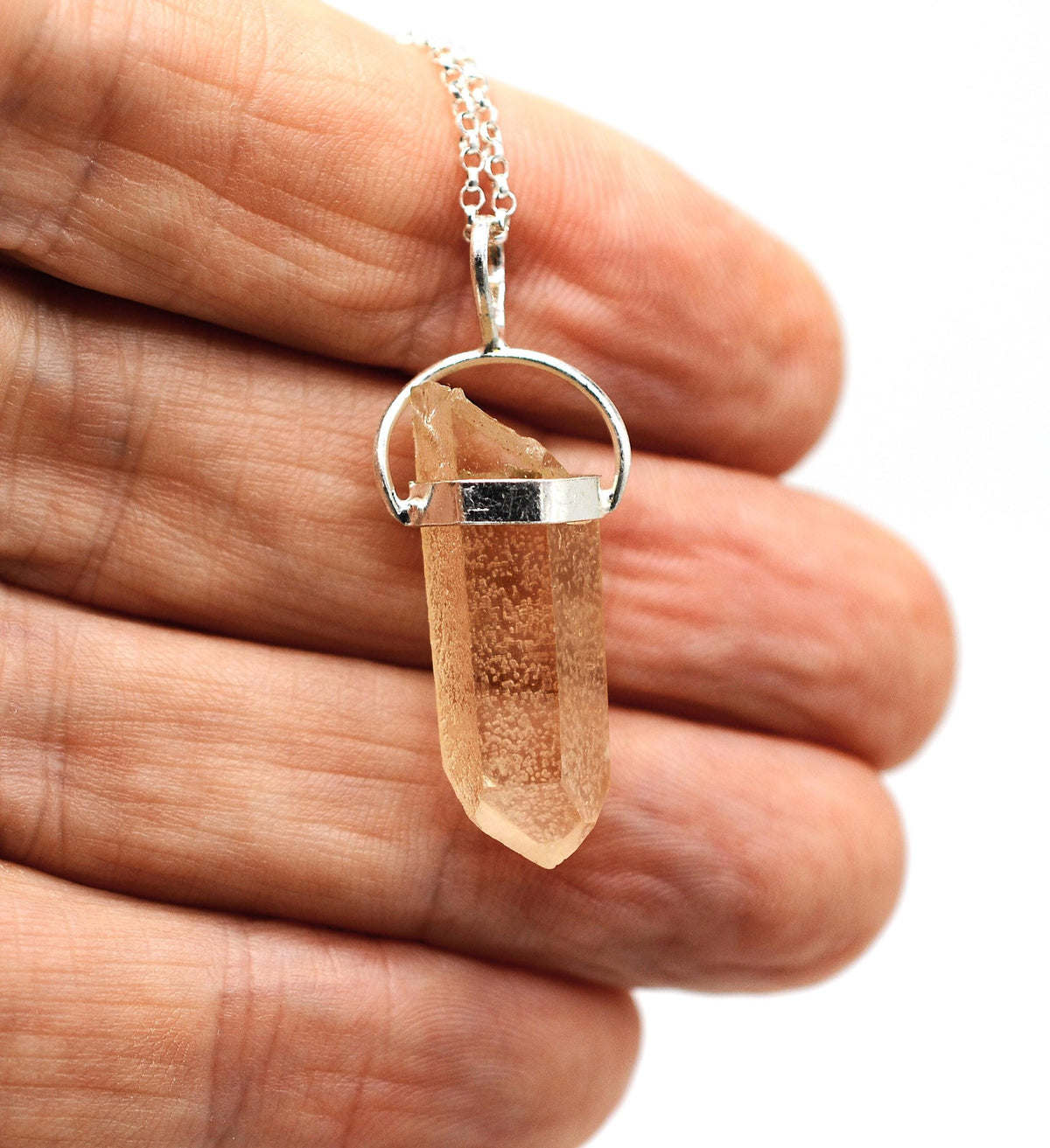 Golden Lemurian Quartz Dow Silver Pendant: Ethically Mined Natural Crystal
