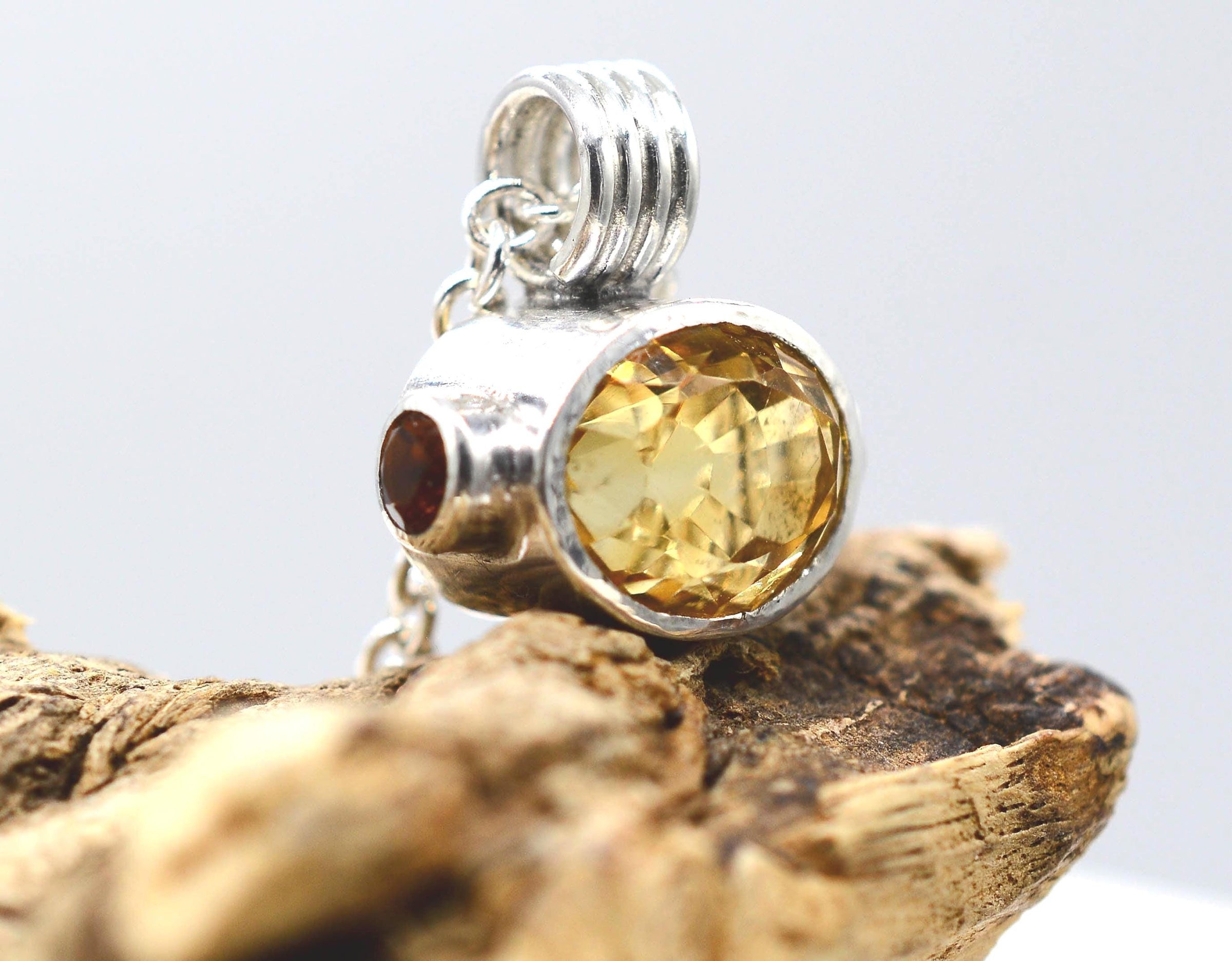 Handmade Citrine, Madeira Citrine & Green Tourmaline Silver Pendant: Unique Handmade Gemstone Jewellery