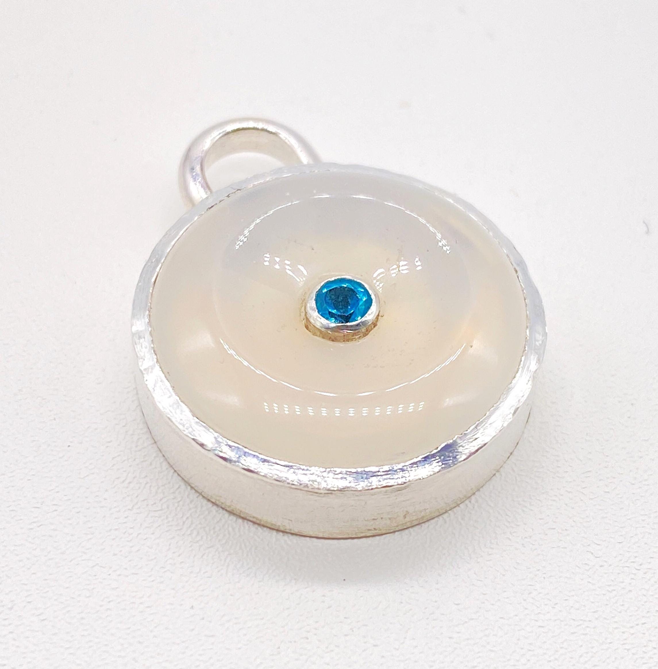 Onyx and Blue Apatite Sterling Silver Pendant: Unique Handmade Natural Gemstone Jewellery