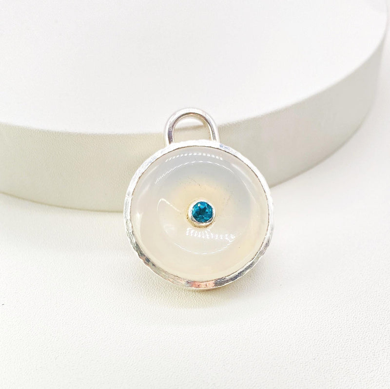 Onyx and Blue Apatite Sterling Silver Pendant: Unique Handmade Natural Gemstone Jewellery