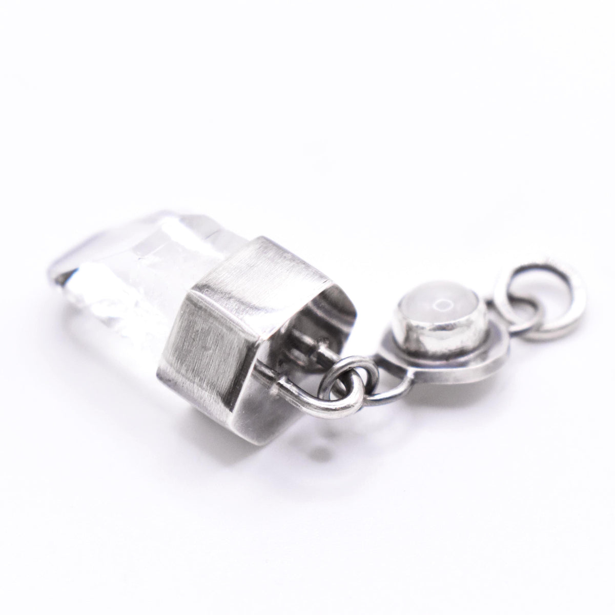 Handmade Himalayan Quartz and Rainbow Moonstone Oxidised Sterling Silver Pendant