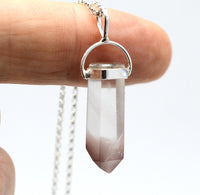 Lithium Quartz Phantom Silver Pendant: Ethically Mined Natural Crystal for Calm