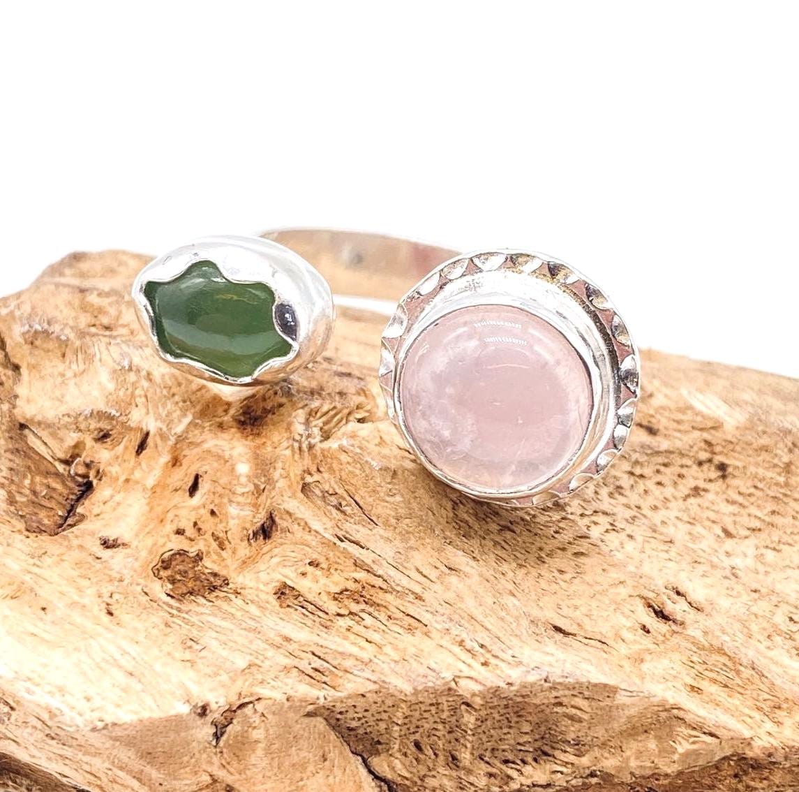 Rose Quartz and Serpentine Open Ring
