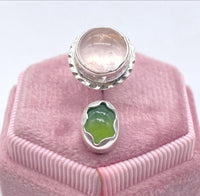 Rose Quartz and Serpentine Open Ring