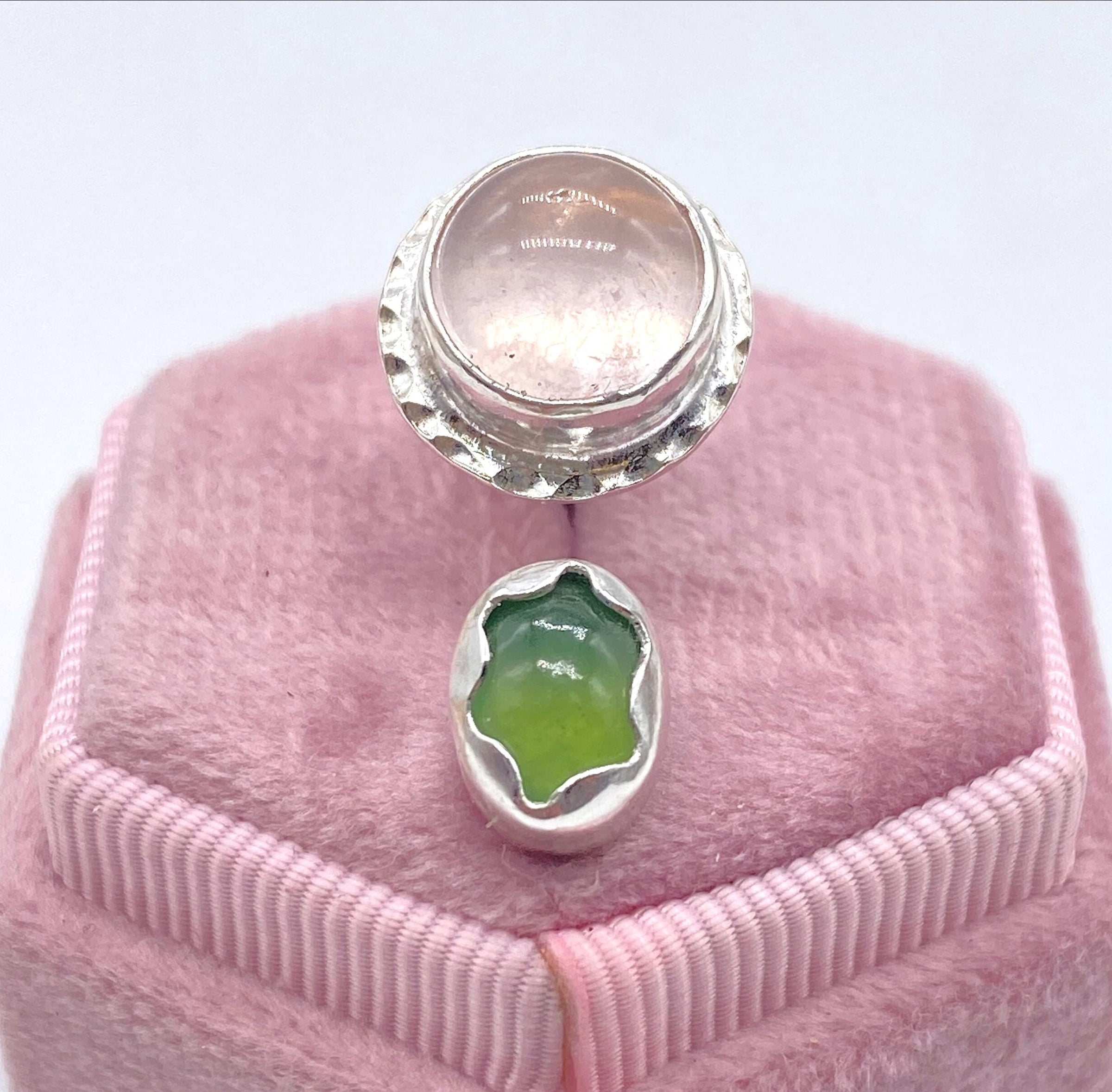 Rose Quartz and Serpentine Open Ring