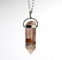 Lithium Quartz Phantom Silver Pendant: Ethically Mined Natural Crystal for Calm