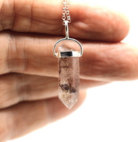 Lithium Quartz Phantom Silver Pendant: Ethically Mined Natural Crystal for Calm