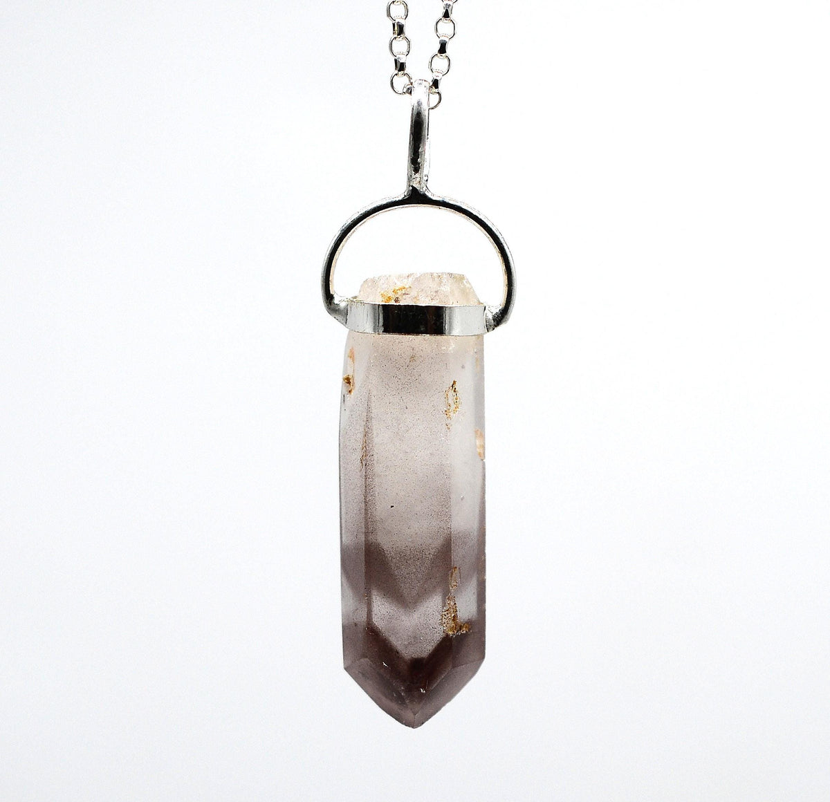 Lithium Quartz Phantom Silver Pendant: Ethically Mined Natural Crystal for Calm