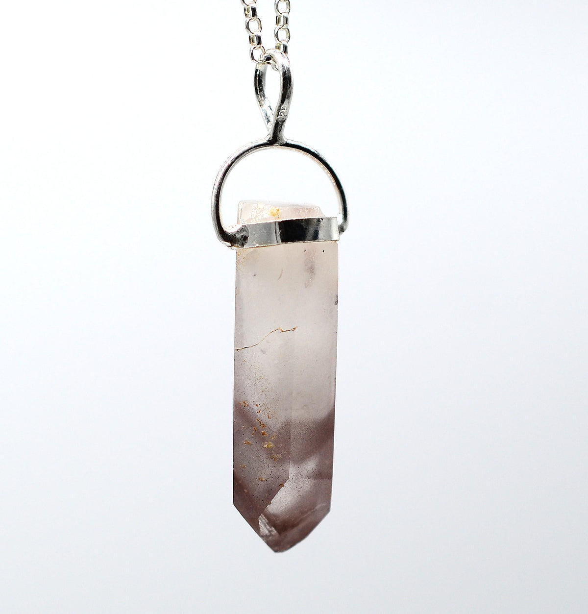 Lithium Quartz Phantom Silver Pendant: Ethically Mined Natural Crystal for Calm