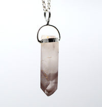 Lithium Quartz Phantom Silver Pendant: Ethically Mined Natural Crystal for Calm