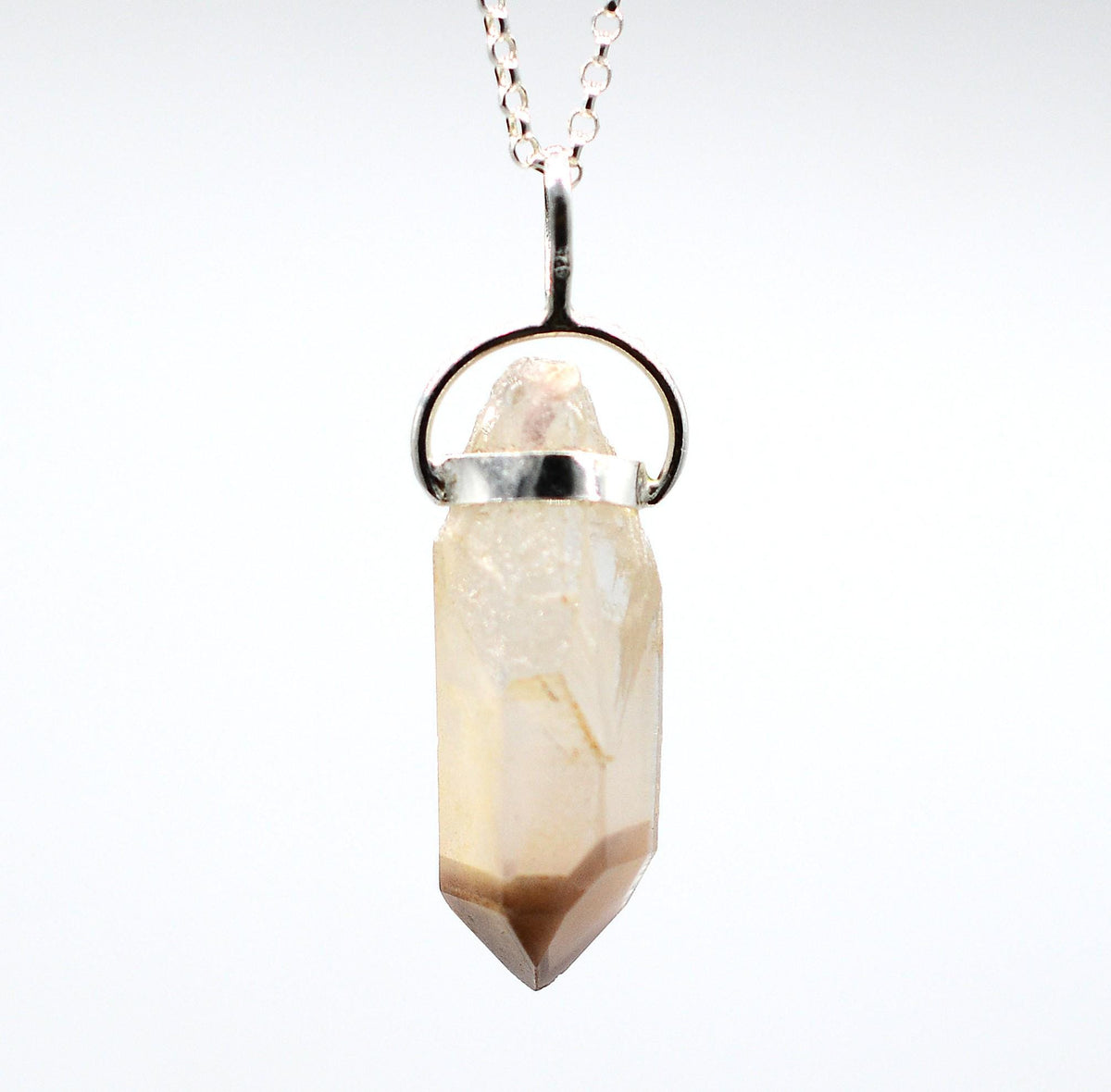 Lithium Quartz Phantom Silver Pendant: Ethically Mined Natural Crystal for Calm