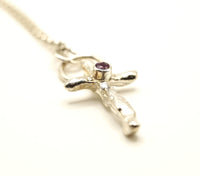 Ruby Sterling Silver Cross Pendant: Unique Handmade Natural Gemstone Jewellery