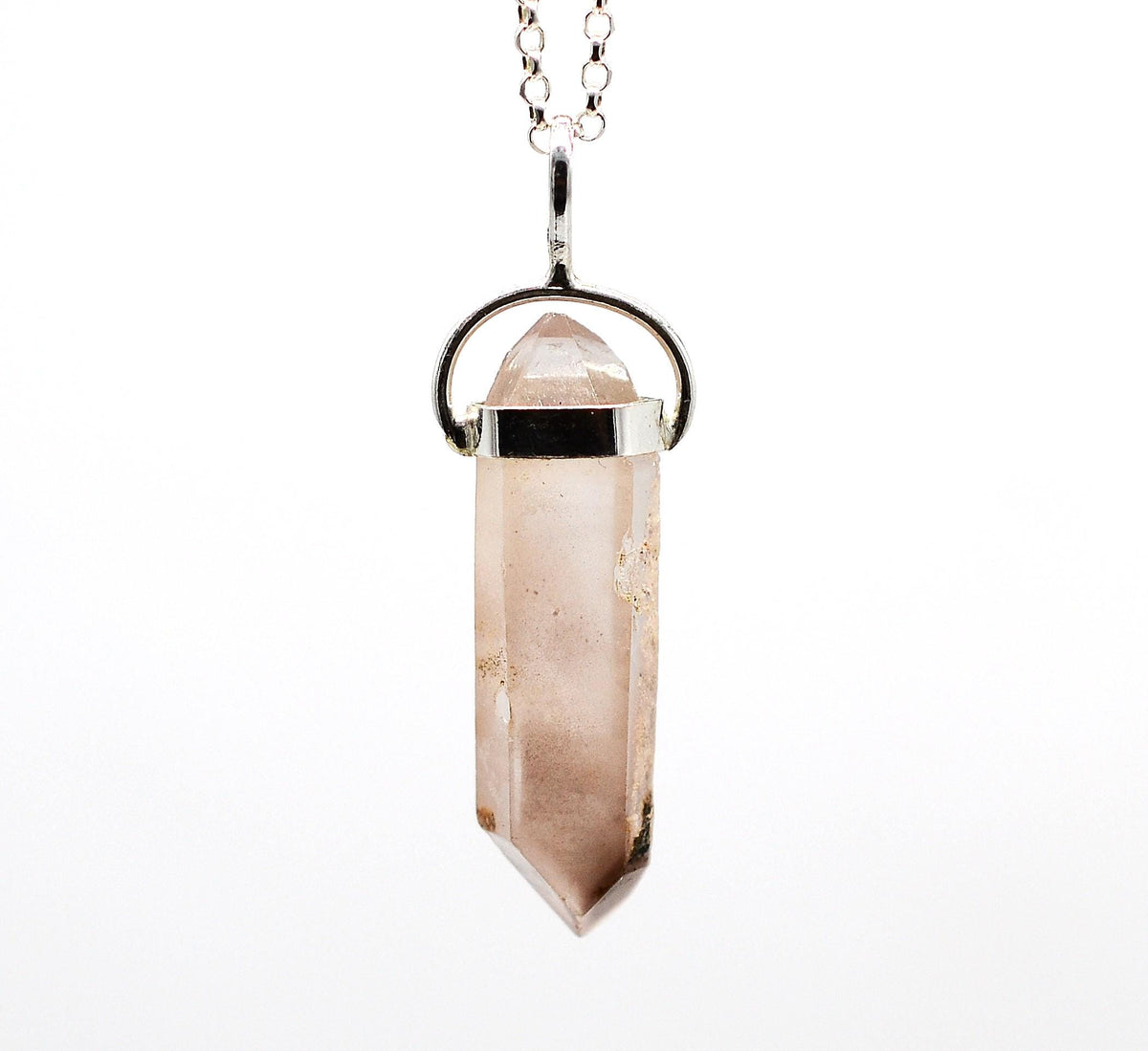 Lithium Quartz Silver Pendant: Ethically Mined Natural Crystal for Calm