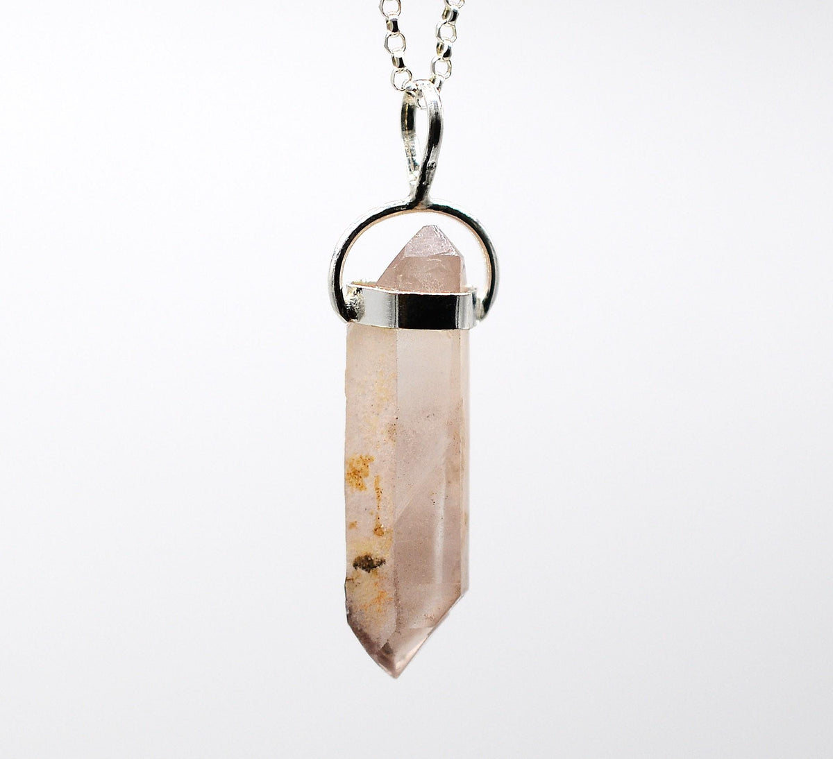 Lithium Quartz Silver Pendant: Ethically Mined Natural Crystal for Calm