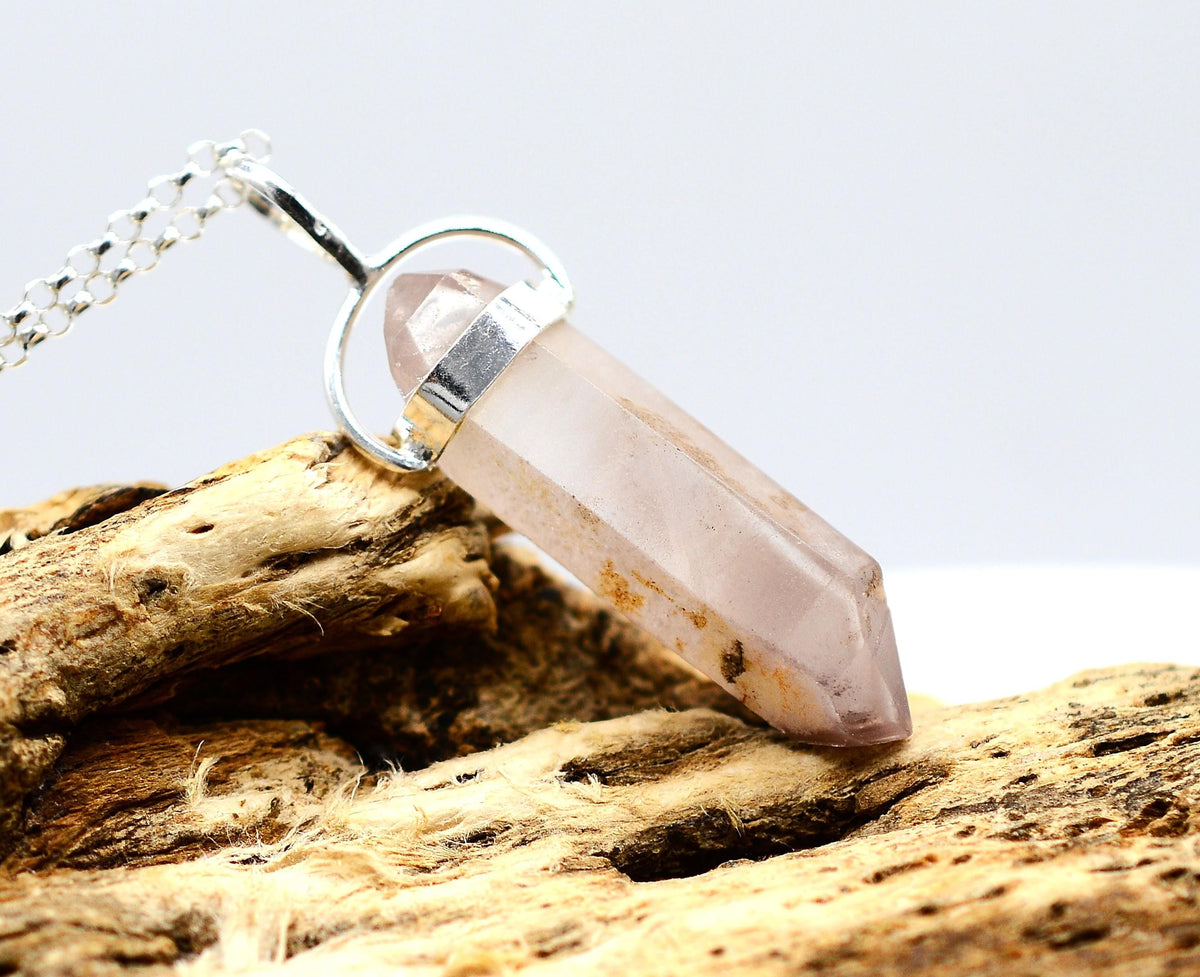 Lithium Quartz Silver Pendant: Ethically Mined Natural Crystal for Calm