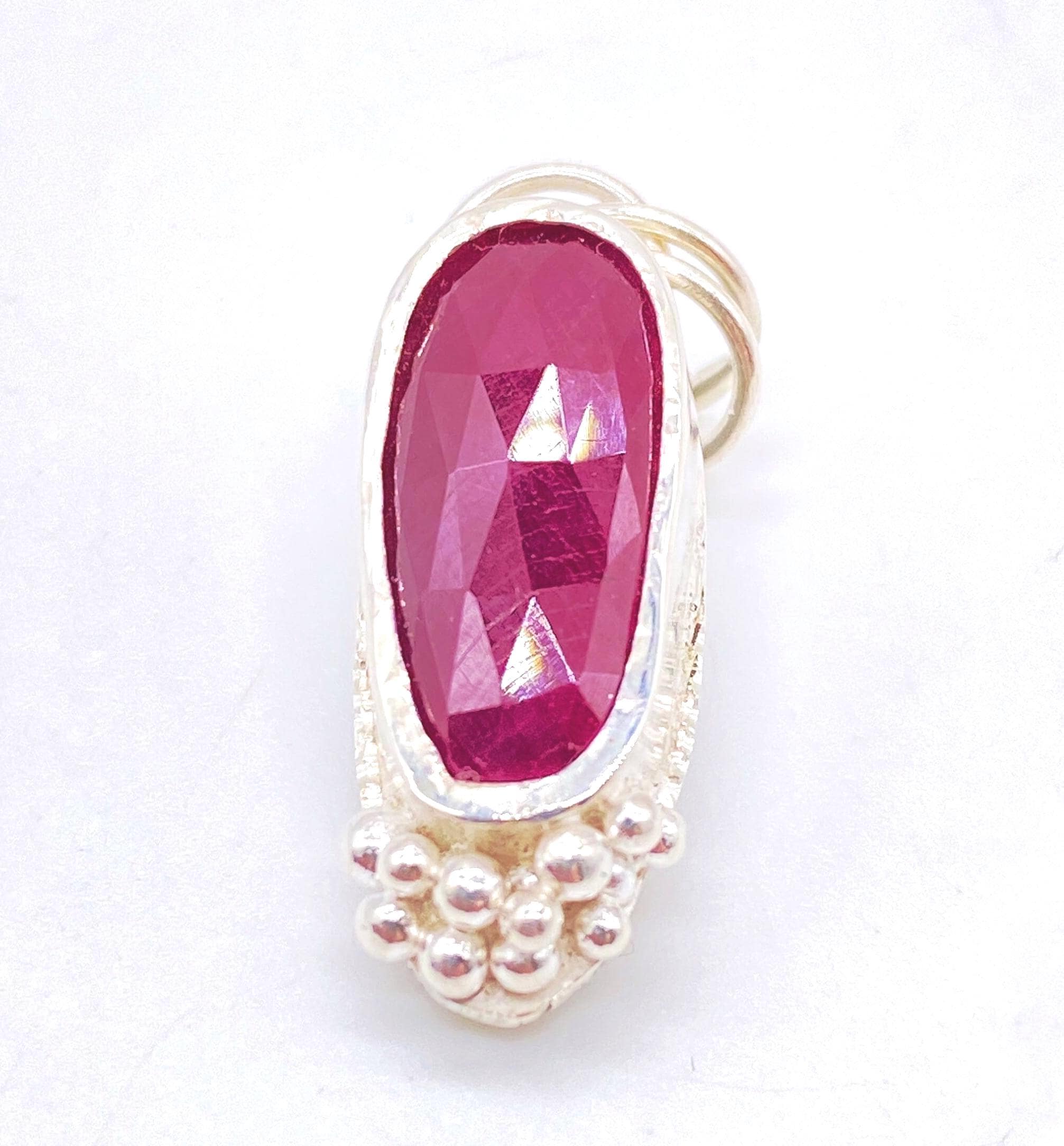 Natural Ruby Sterling Silver Granulation Pendant: Unique Handmade Gemstone Jewellery
