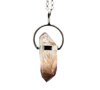 Lithium Quartz DT Phantom Silver Pendant: Ethically Mined Natural Crystal for Calm