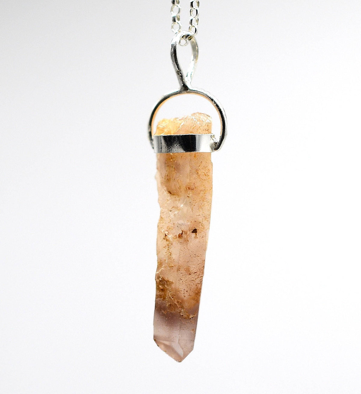 Lithium Quartz Phantom Silver Pendant: Ethically Mined Natural Crystal for Calm